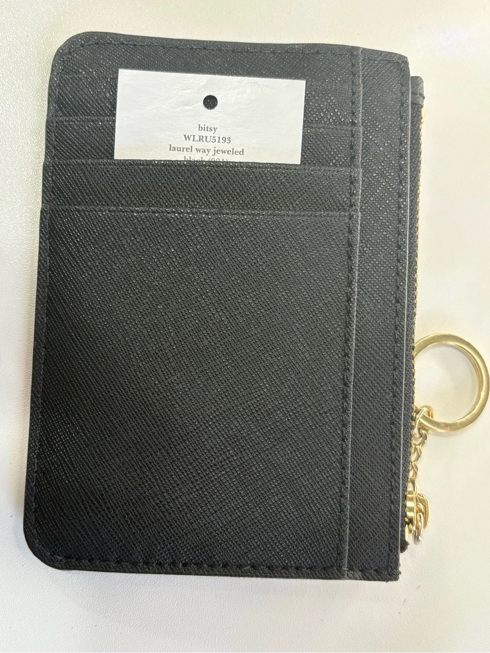 kate spade Black Leather Card Holder with Gold Keyring and Crystal Accents